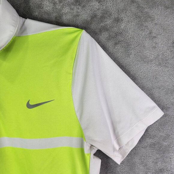 Mens Nike Golf Modern Fit Dri-Fit Polo Shirt White & Neon Green Short Sleeve L - Picture 5 of 11